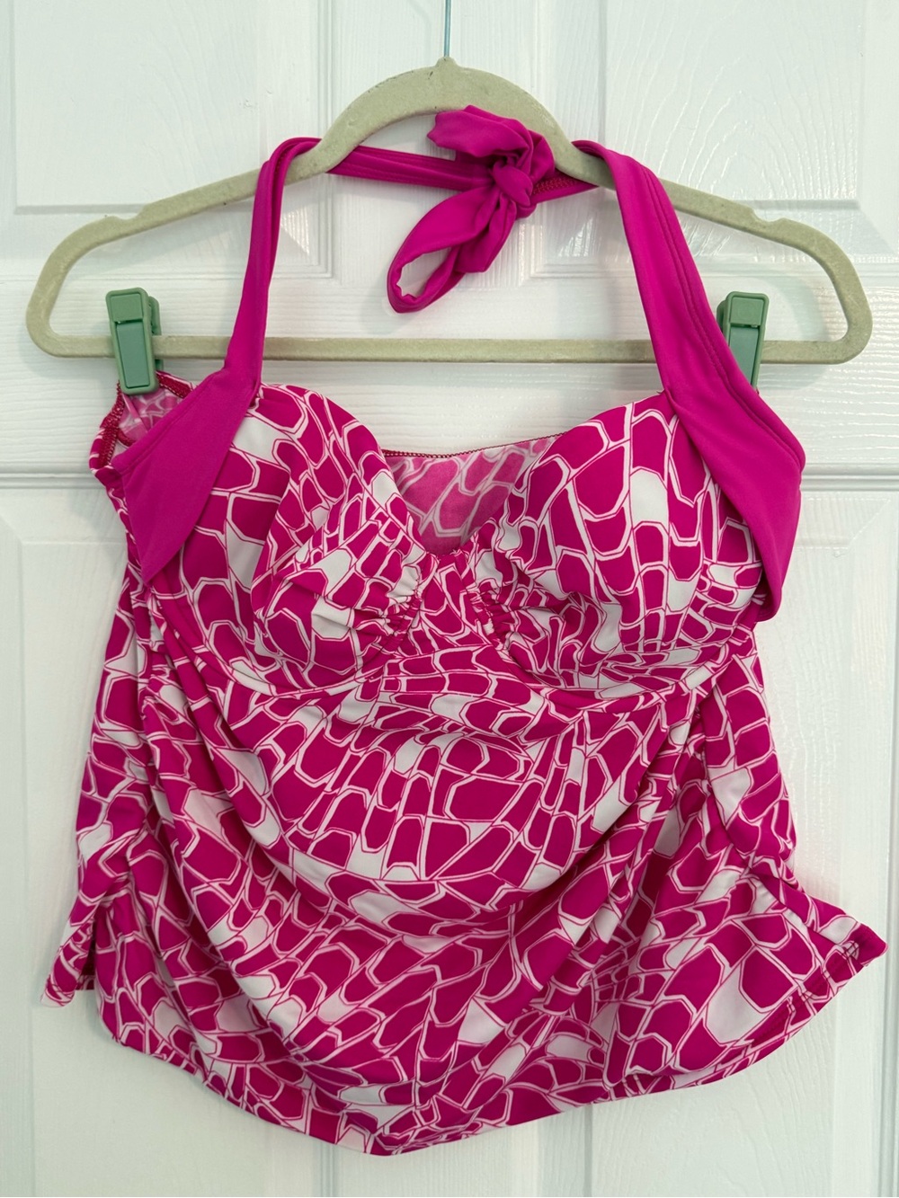 VM Fuchsia and White Patterned Women's Halter Tankini Top